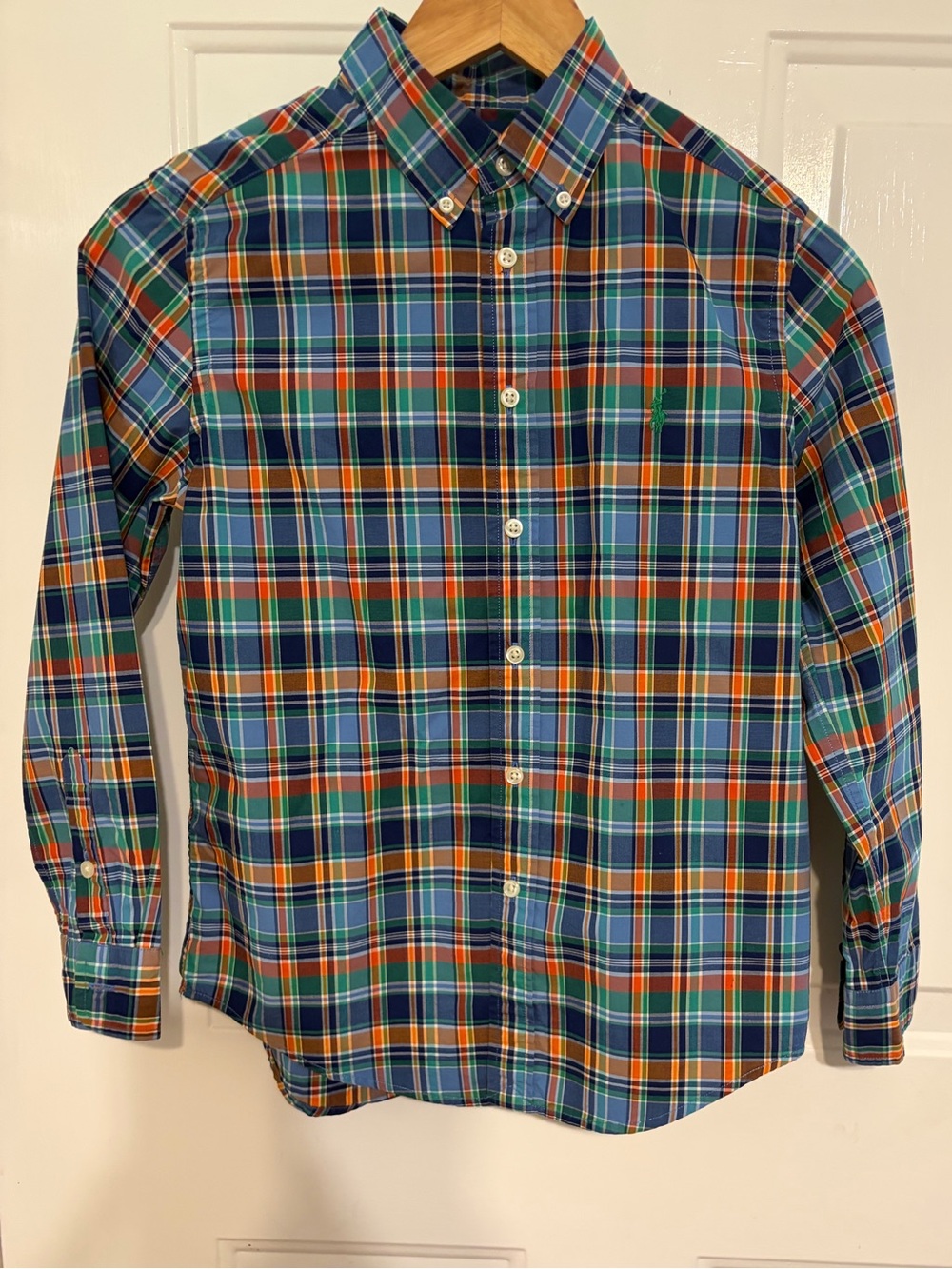 Ralph Lauren Gorgeous Blue/Orange/Green Plaid Long-Sleeve Button Down Size 10-12